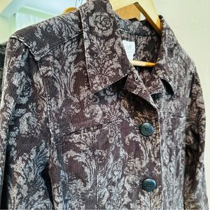 J. Jill Brown Floral Print Corduroy Coat